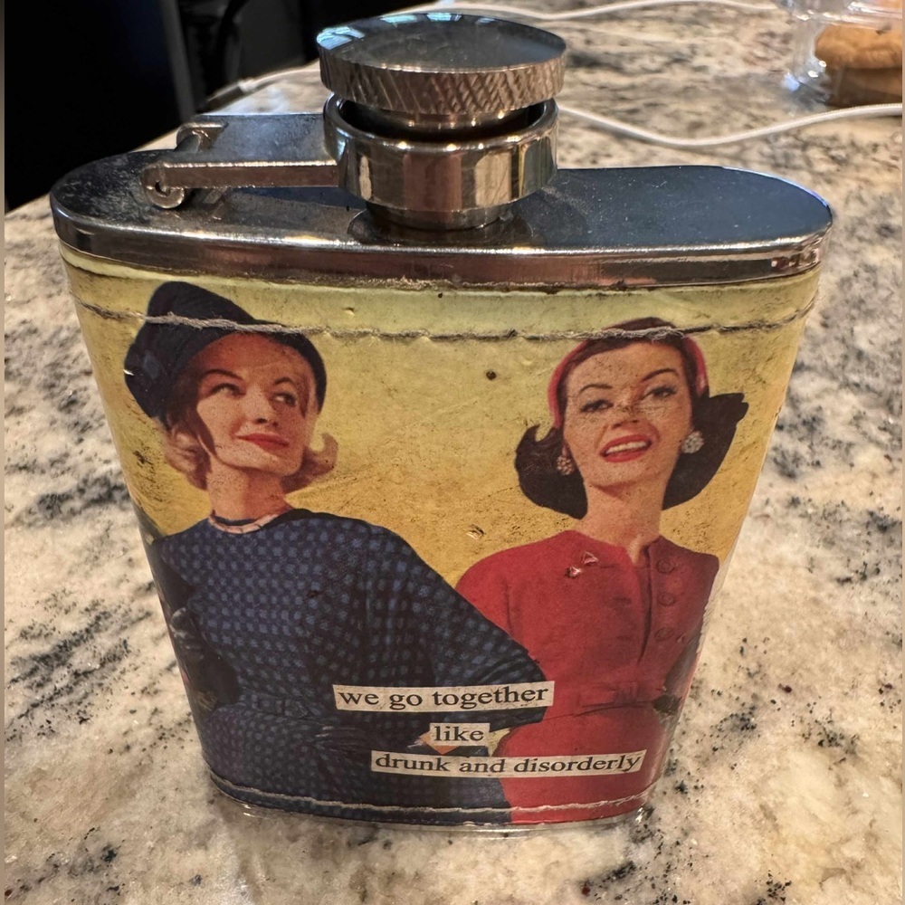 Vintage Anne taintor Flask with Retro Design 4x3in stainless steel
